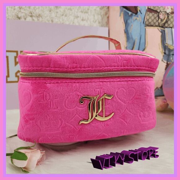NWT 💖 {Juicy Couture}  Luxe Travel Essential: Hot Pink Velvet Train Case 💼 NWT - Picture 1 of 7